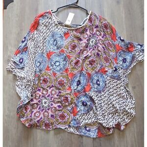 Chicos Colorful Exotic Medallion Print Poncho Top Women L/XL